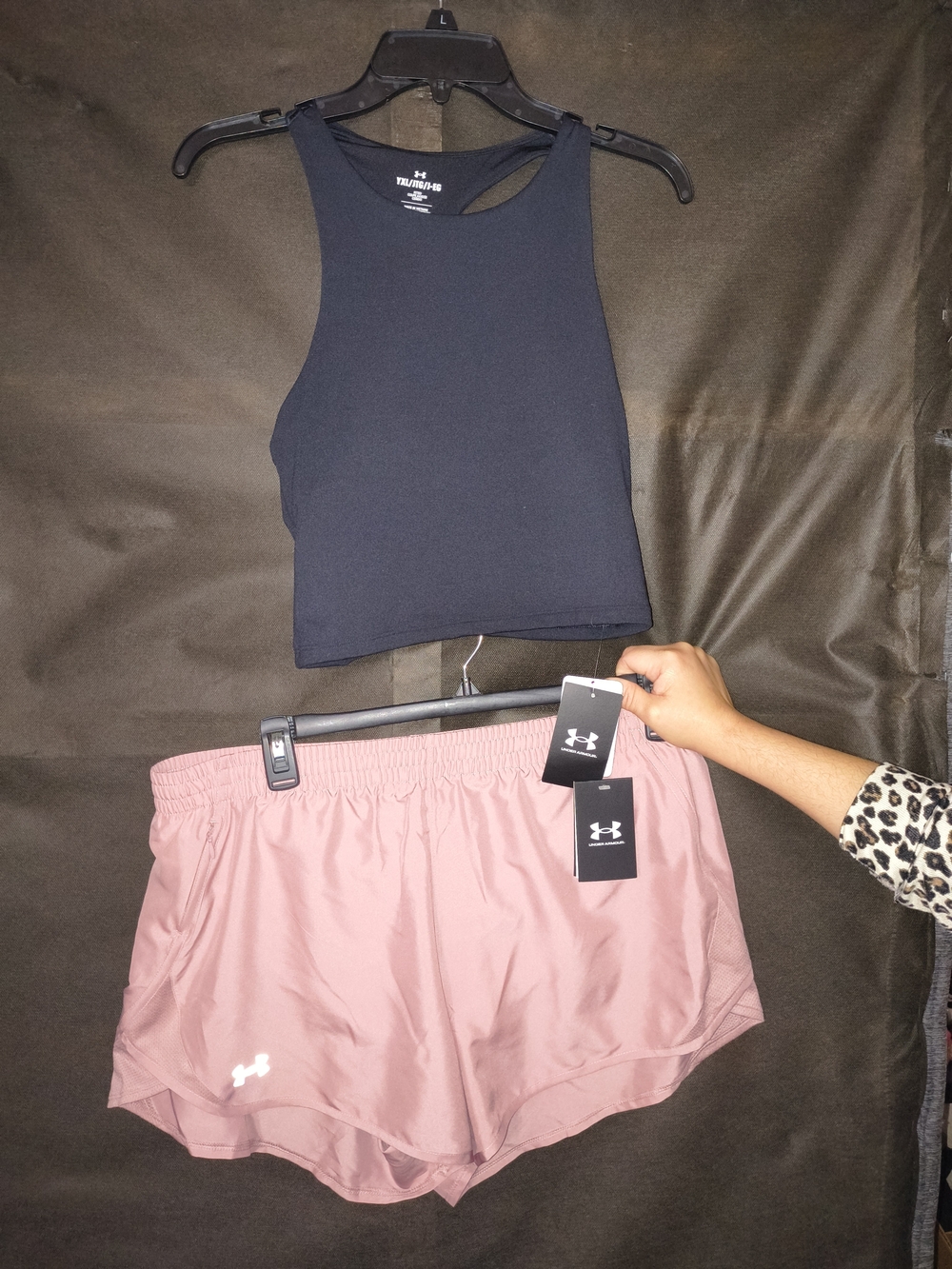 Under Armour Black Racerback Crop Top & Dusty Rose Running Shorts Set